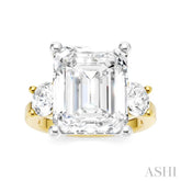 1 Ctw Tri-Mount Emerald Shape Center Round Cut Diamond Semi Mount Engagement Ring in 14K Yellow and White Gold